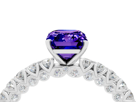 White gold Emerald Cut Diamond Pavé Band Solitaire Ring with Prong Setting_4