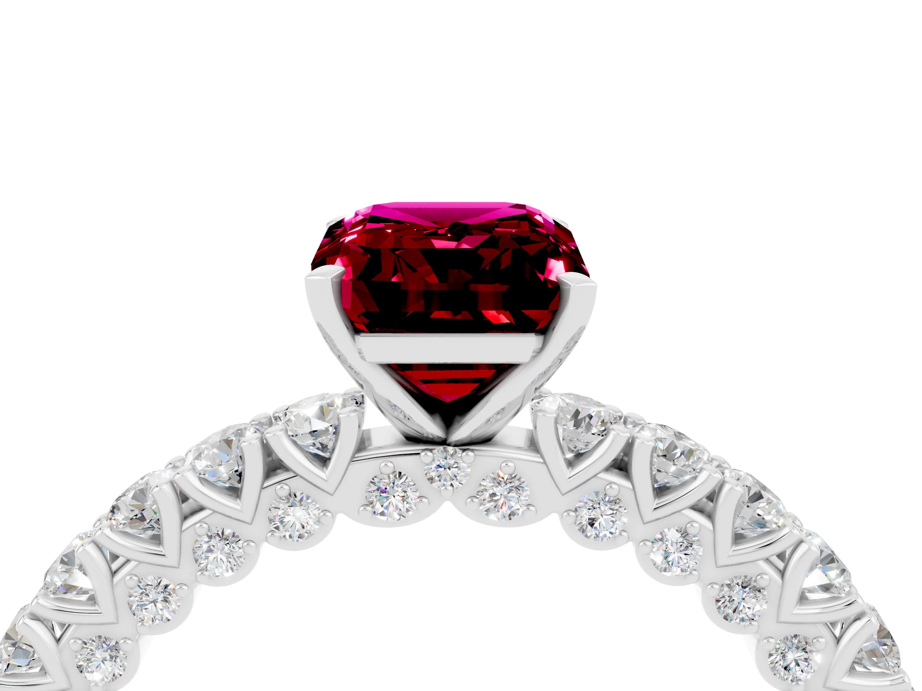 White gold Emerald Cut Diamond Pavé Band Solitaire Ring with Prong Setting_4