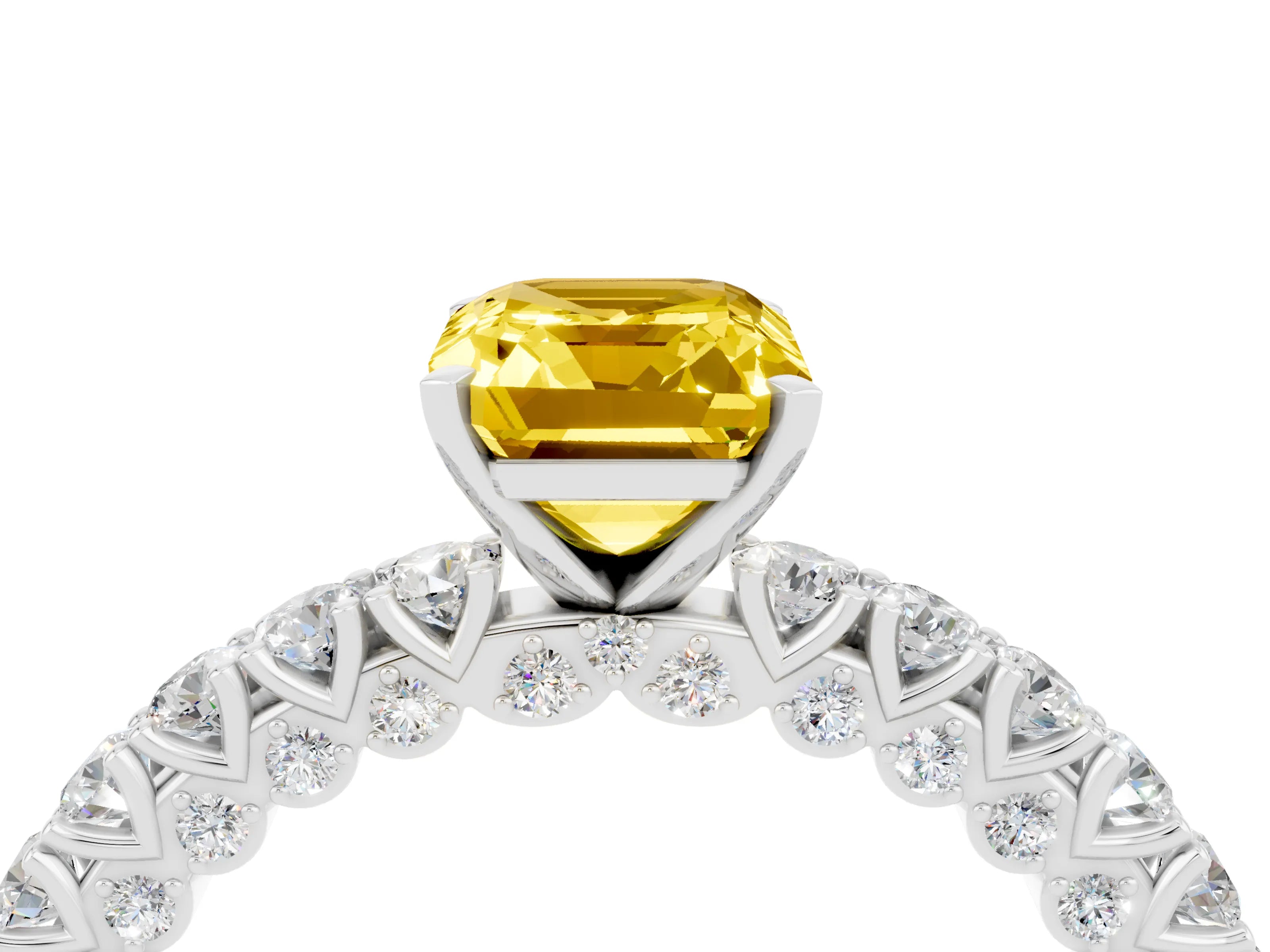 White gold Emerald Cut Diamond Pavé Band Solitaire Ring with Prong Setting_4