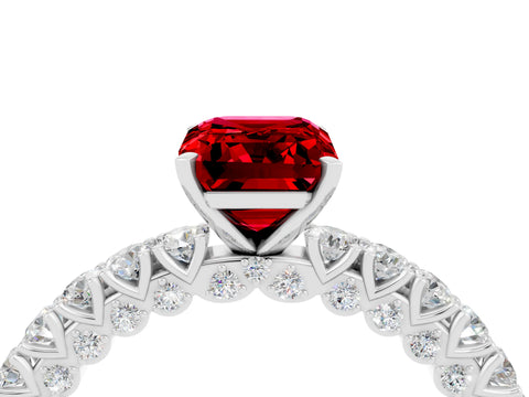 White gold Emerald Cut Diamond Pavé Band Solitaire Ring with Prong Setting_4