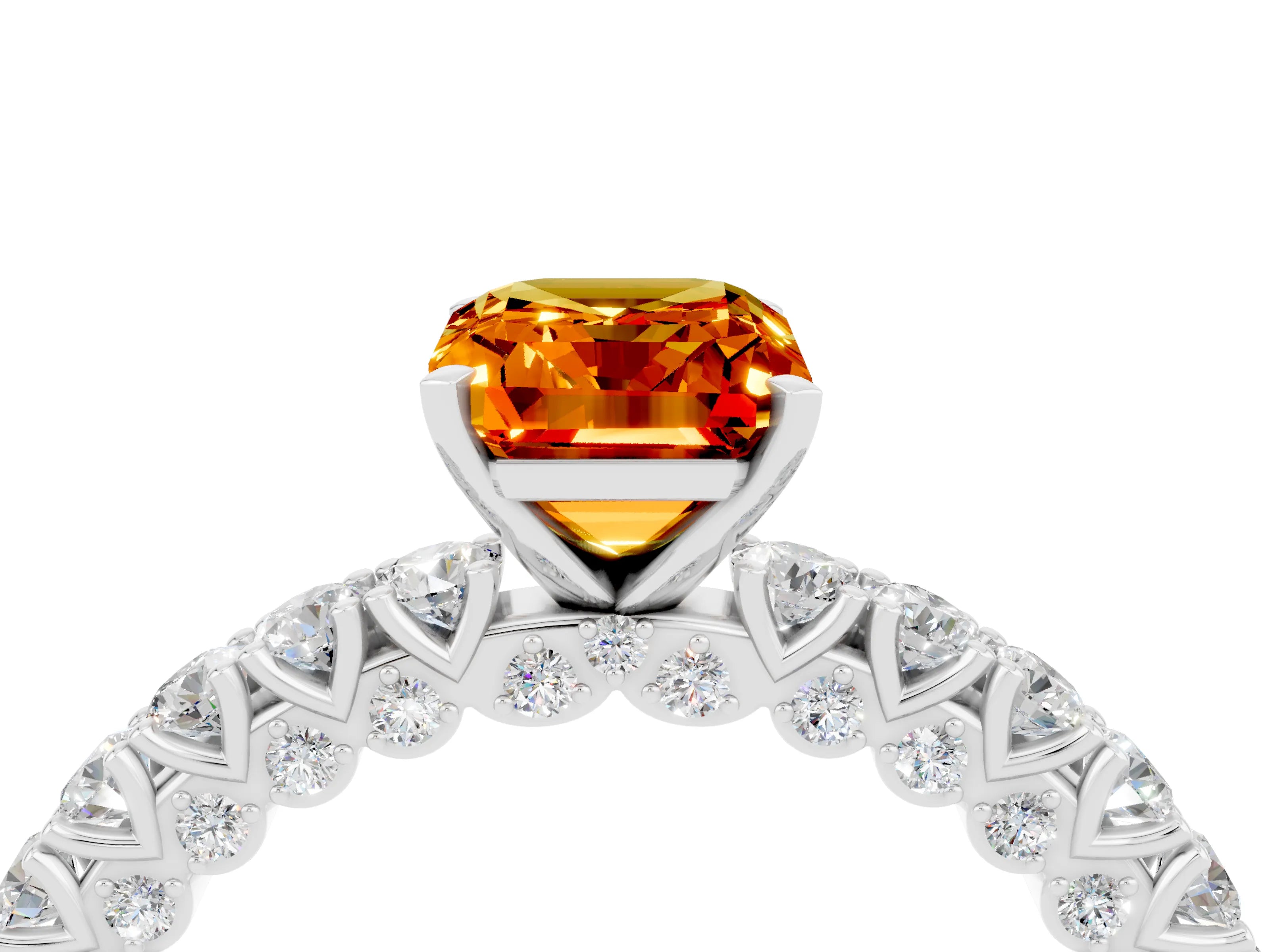 White gold Emerald Cut Diamond Pavé Band Solitaire Ring with Prong Setting_4