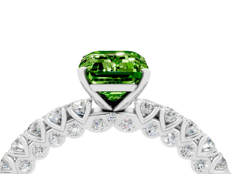 White gold Emerald Cut Diamond Pavé Band Solitaire Ring with Prong Setting_4