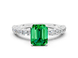 White gold Emerald Cut Diamond Pavé Band Solitaire Ring with Prong Setting