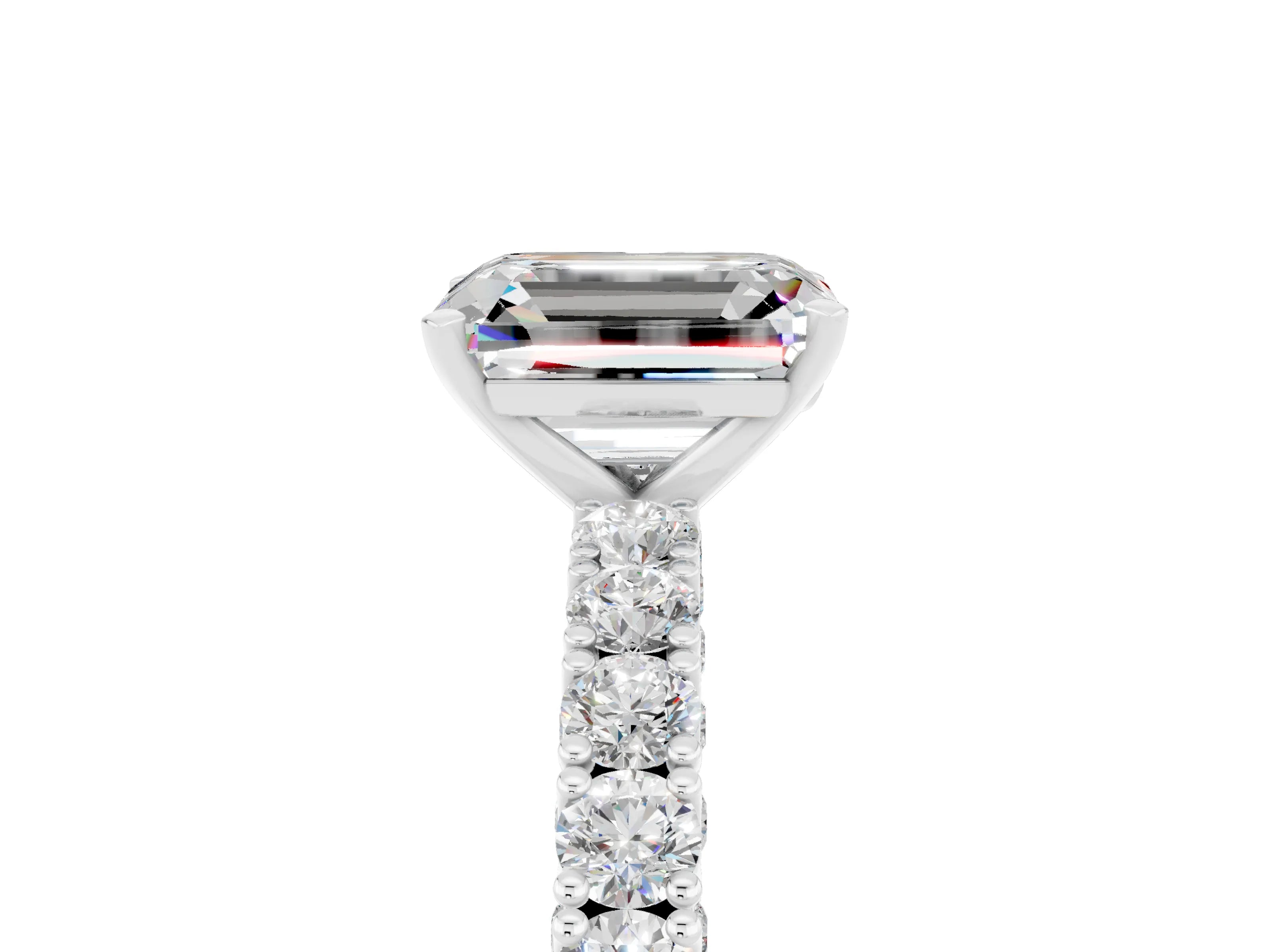 White gold Emerald Cut Diamond Pavé Band Solitaire Ring with Prong Setting_5