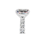 White gold Emerald Cut Diamond Pavé Band Solitaire Ring with Prong Setting_5