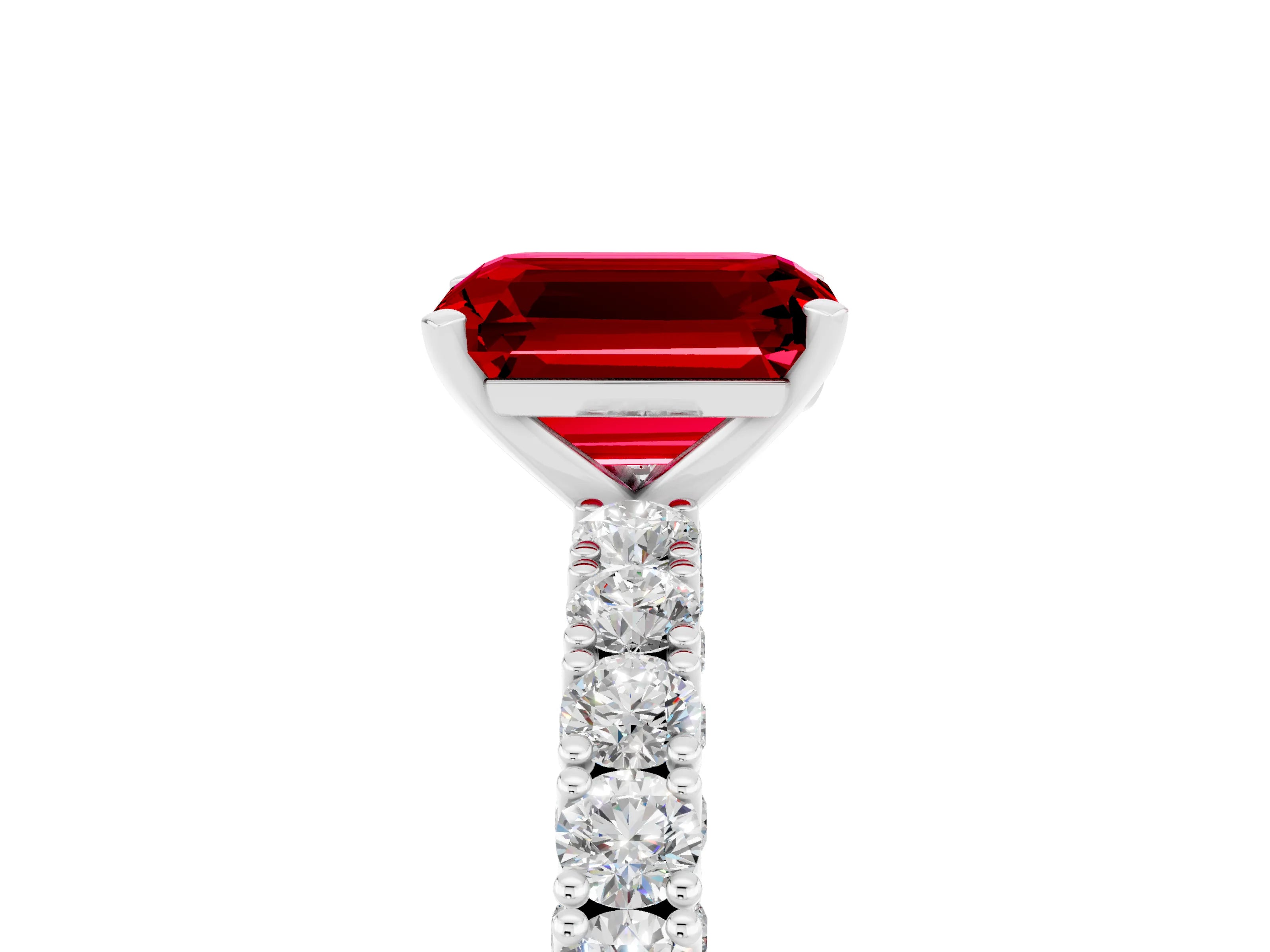 White gold Emerald Cut Diamond Pavé Band Solitaire Ring with Prong Setting_5