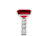 White gold Emerald Cut Diamond Pavé Band Solitaire Ring with Prong Setting_5