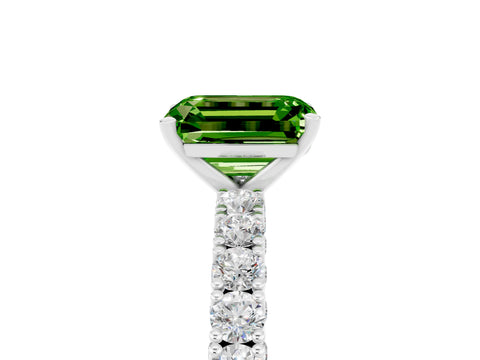 White gold Emerald Cut Diamond Pavé Band Solitaire Ring with Prong Setting_5