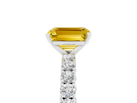 White gold Emerald Cut Diamond Pavé Band Solitaire Ring with Prong Setting_5