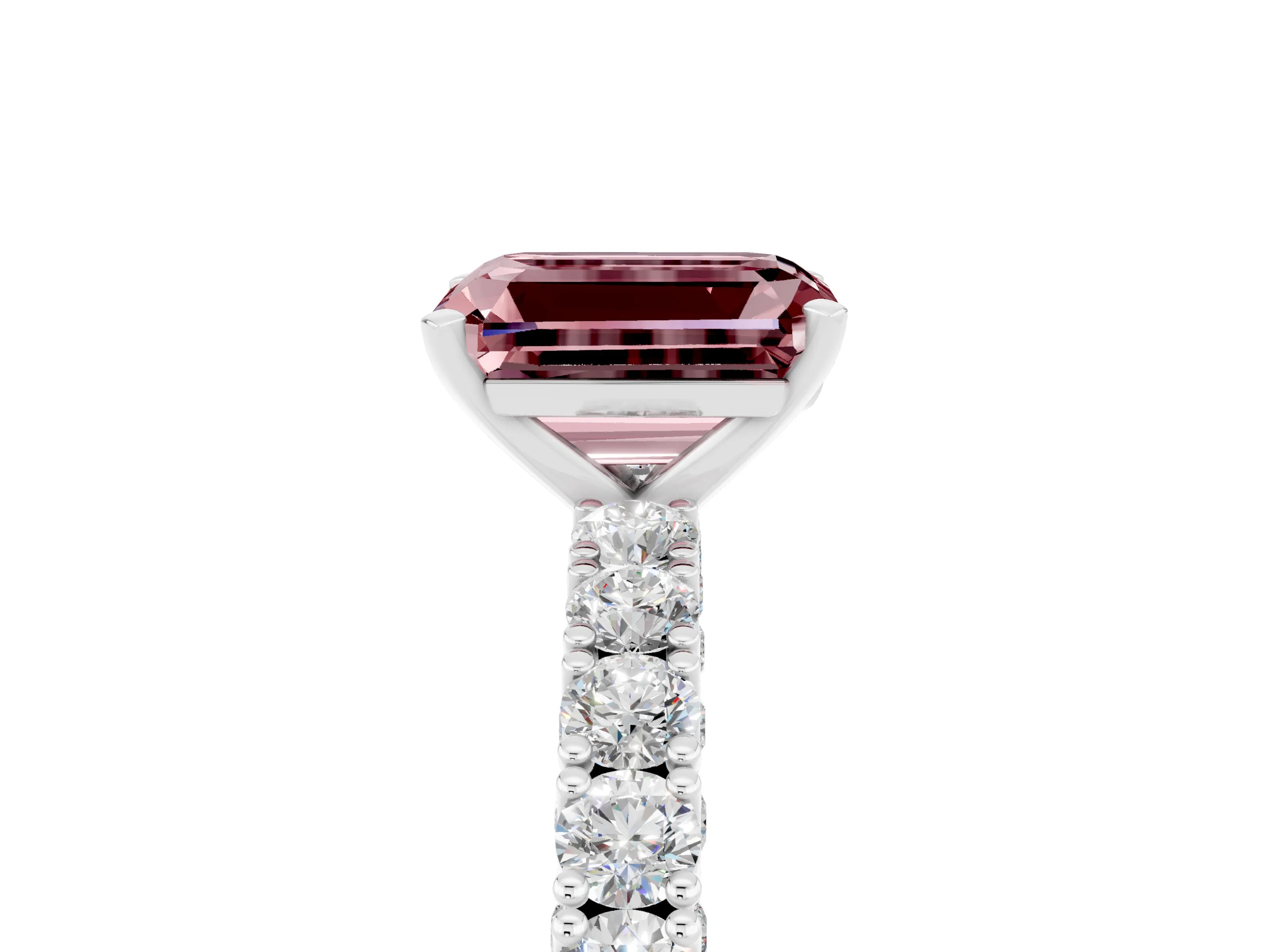 White gold Emerald Cut Diamond Pavé Band Solitaire Ring with Prong Setting_5
