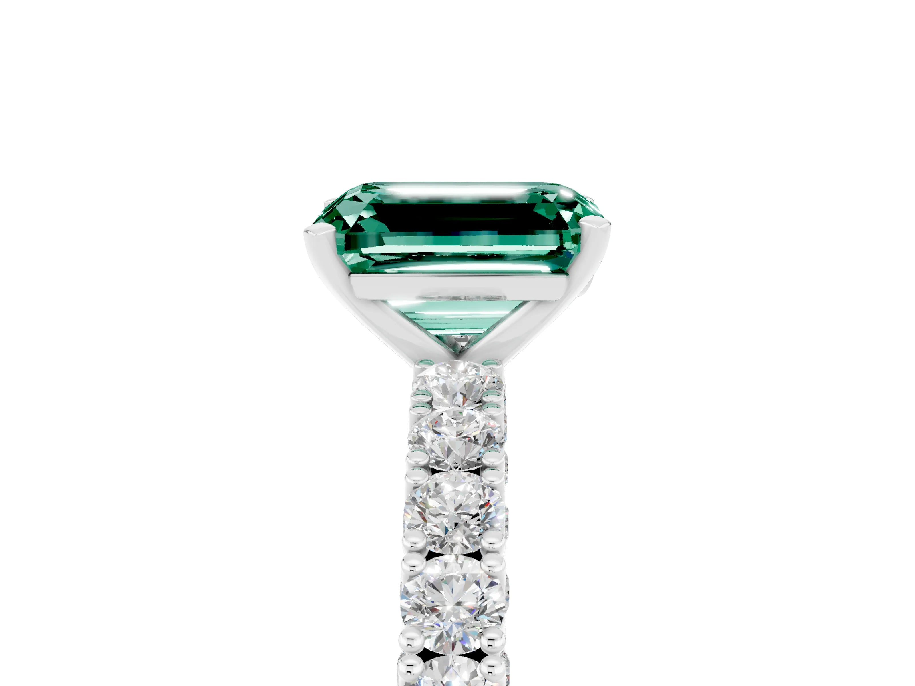 White gold Emerald Cut Diamond Pavé Band Solitaire Ring with Prong Setting_5