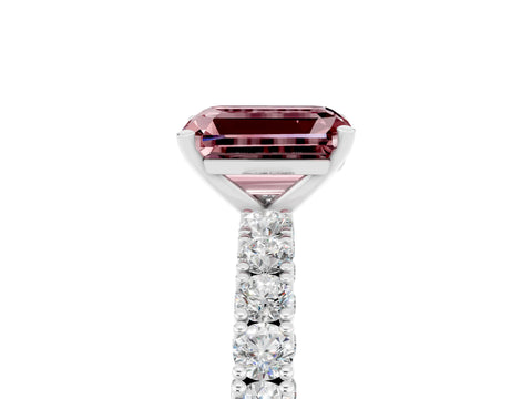 White gold Emerald Cut Diamond Pavé Band Solitaire Ring with Prong Setting_5