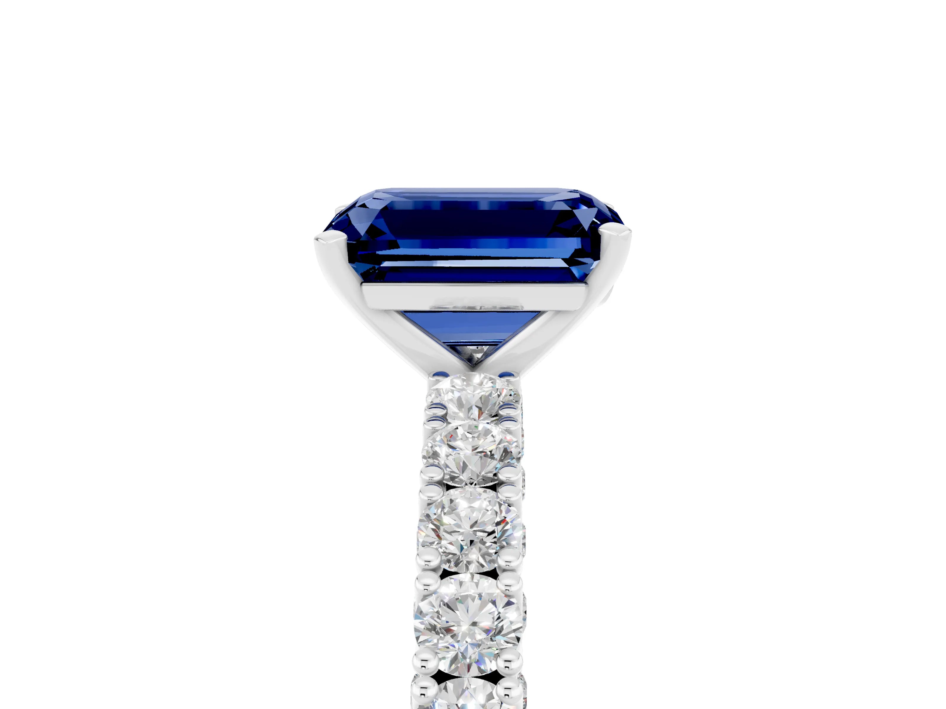 White gold Emerald Cut Diamond Pavé Band Solitaire Ring with Prong Setting_5