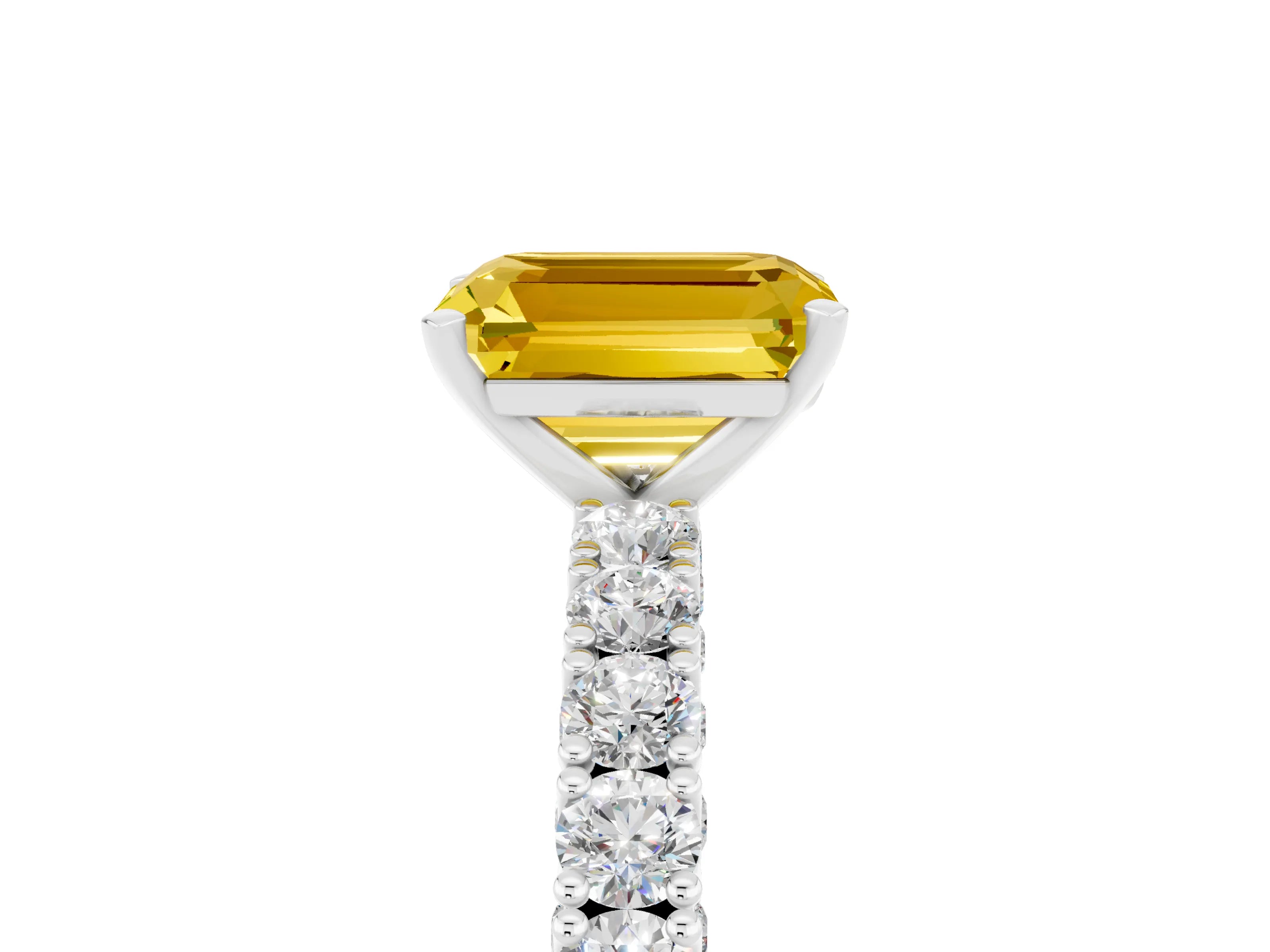 White gold Emerald Cut Diamond Pavé Band Solitaire Ring with Prong Setting_5