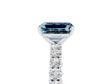 White gold Emerald Cut Diamond Pavé Band Solitaire Ring with Prong Setting_5