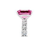 White gold Emerald Cut Diamond Pavé Band Solitaire Ring with Prong Setting_5