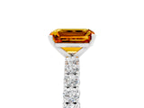 White gold Emerald Cut Diamond Pavé Band Solitaire Ring with Prong Setting_5