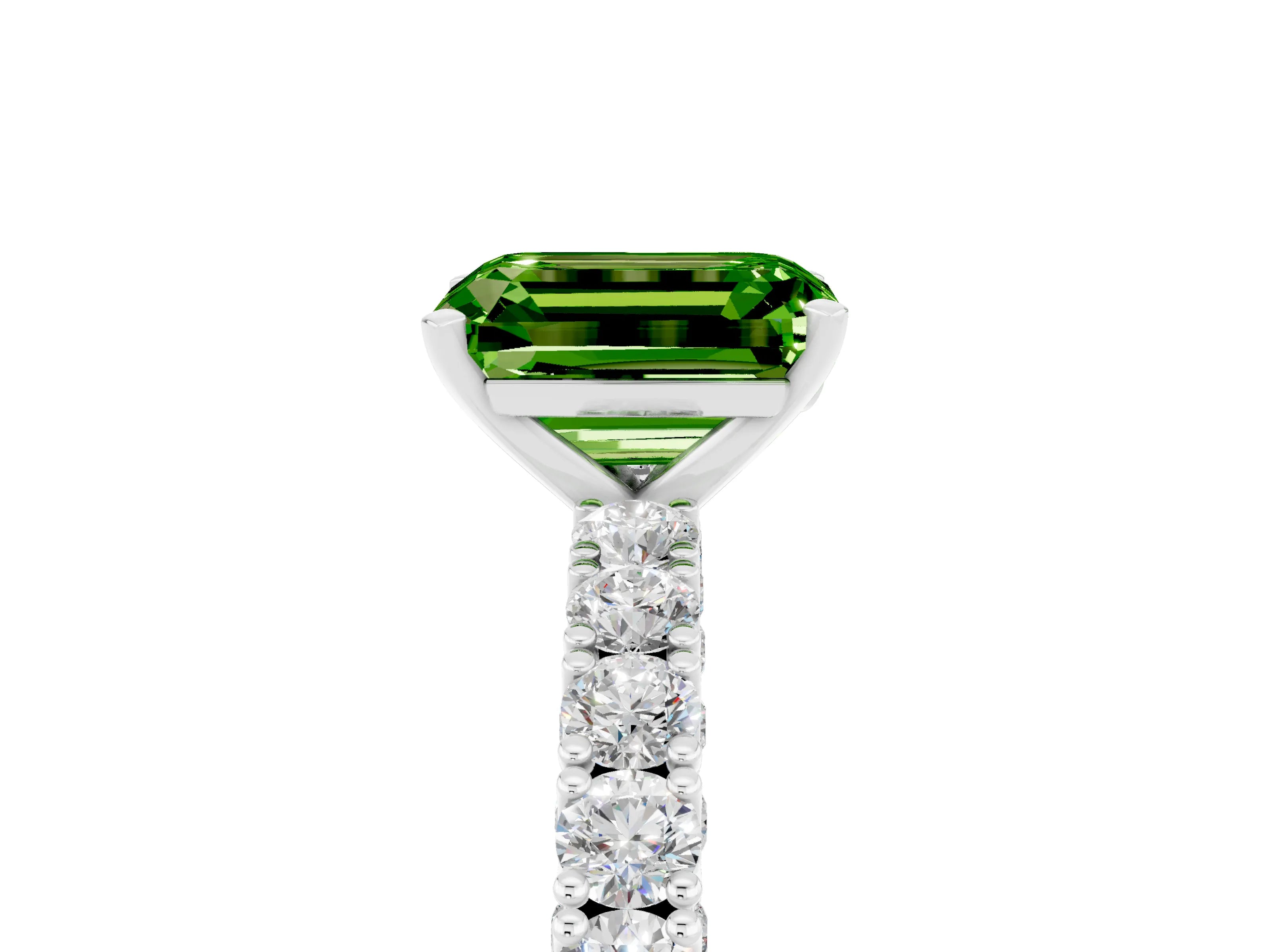 White gold Emerald Cut Diamond Pavé Band Solitaire Ring with Prong Setting_5