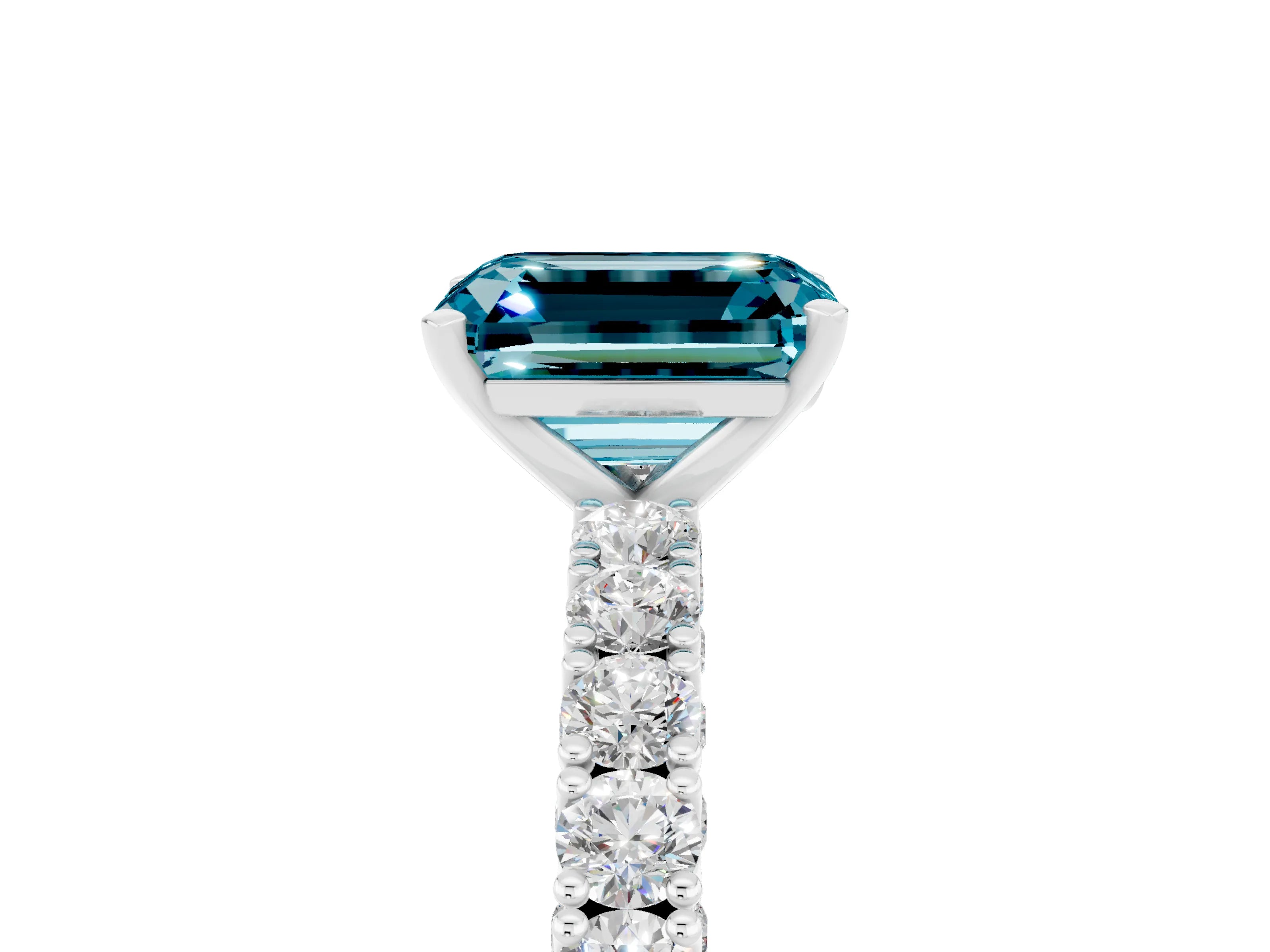 White gold Emerald Cut Diamond Pavé Band Solitaire Ring with Prong Setting_5