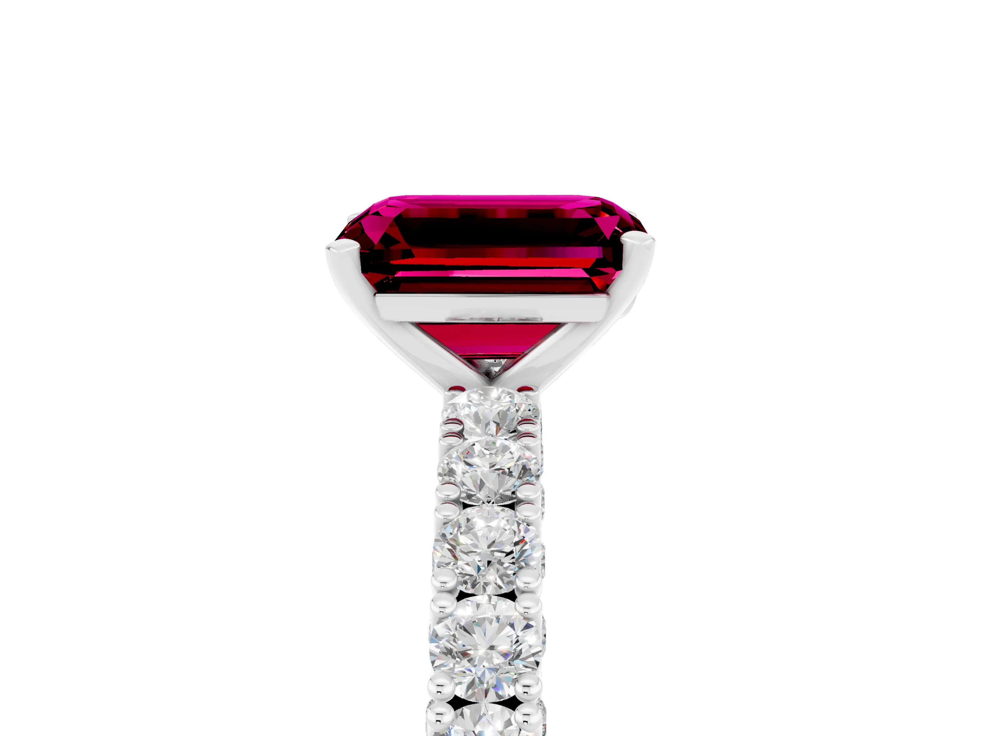 White gold Emerald Cut Diamond Pavé Band Solitaire Ring with Prong Setting_5