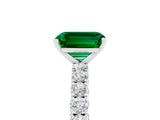White gold Emerald Cut Diamond Pavé Band Solitaire Ring with Prong Setting_5
