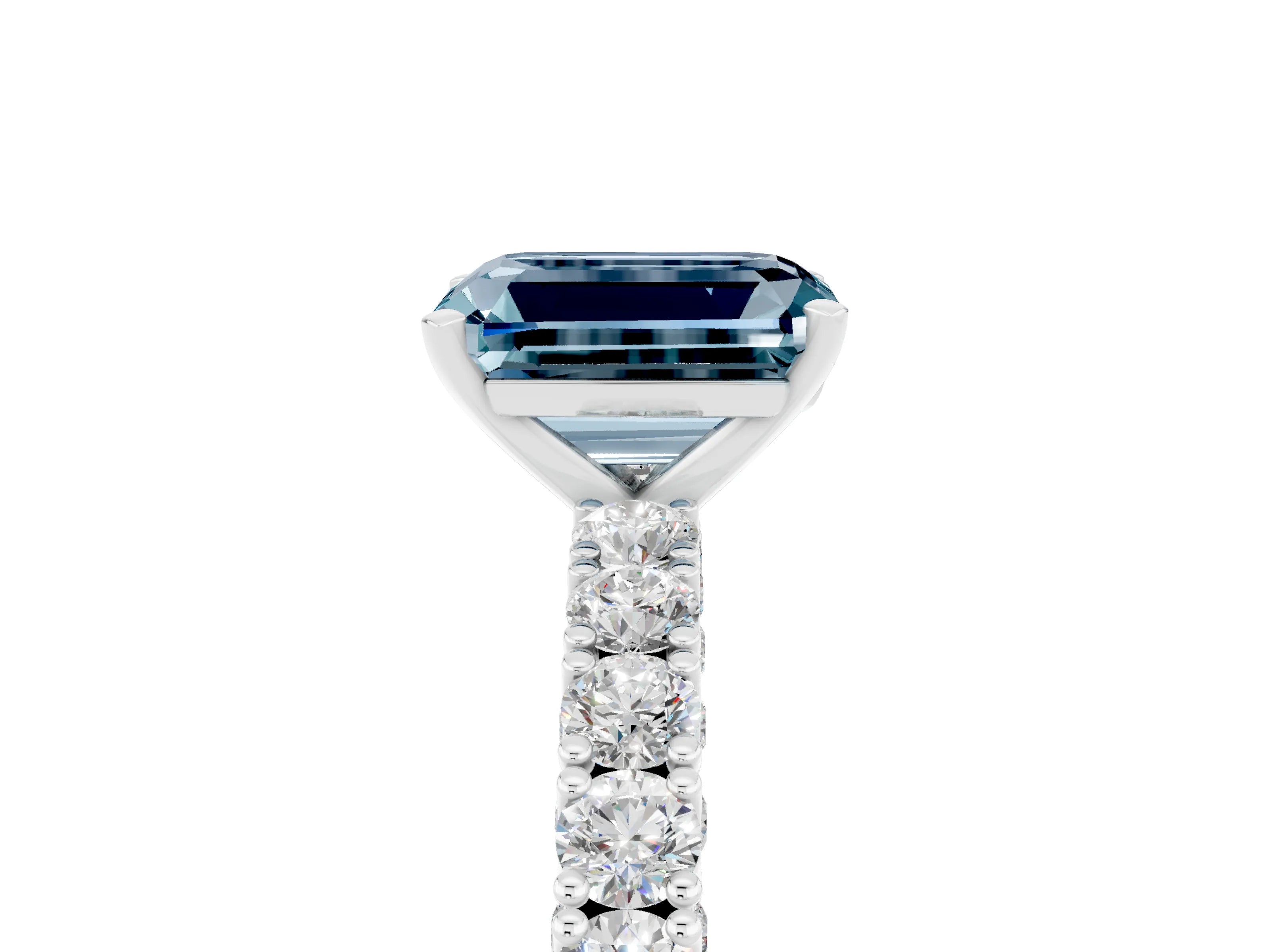 White gold Emerald Cut Diamond Pavé Band Solitaire Ring with Prong Setting_5