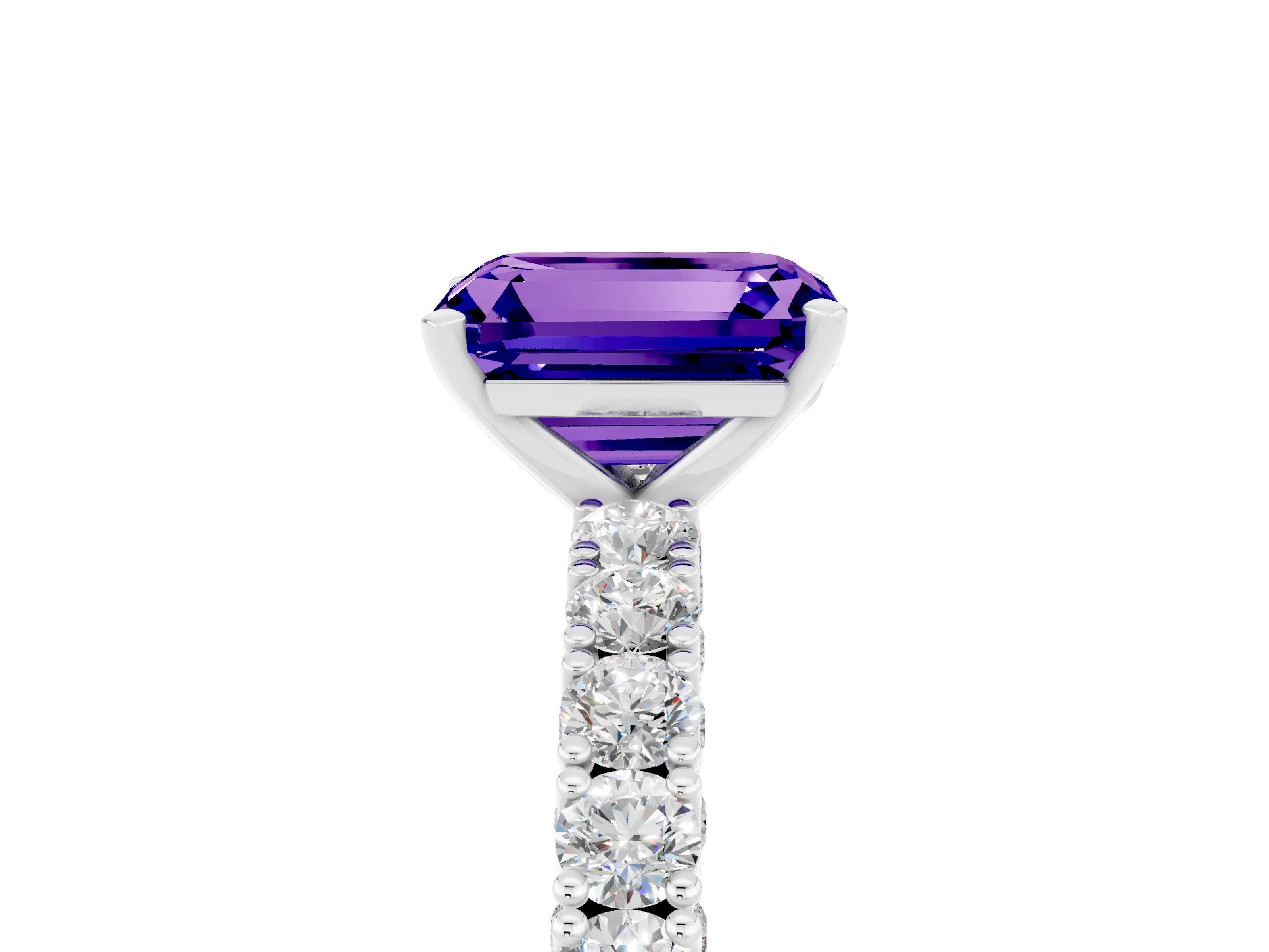 White gold Emerald Cut Diamond Pavé Band Solitaire Ring with Prong Setting_5
