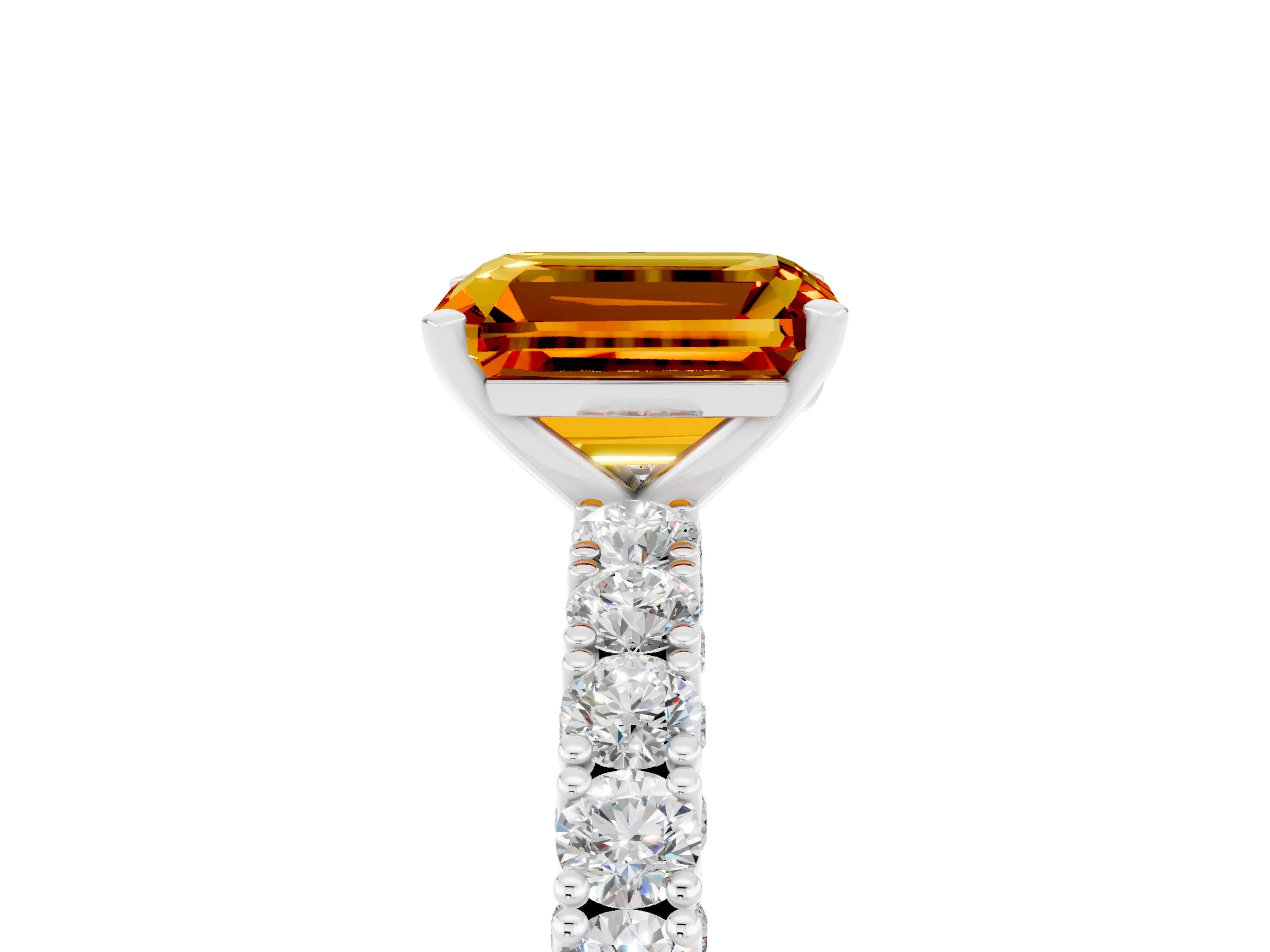 White gold Emerald Cut Diamond Pavé Band Solitaire Ring with Prong Setting_5
