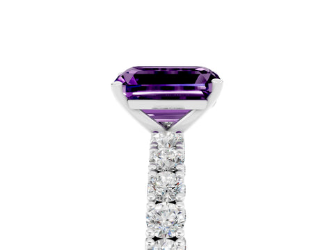 White gold Emerald Cut Diamond Pavé Band Solitaire Ring with Prong Setting_5