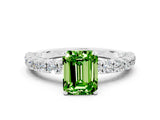 White gold Emerald Cut Diamond Pavé Band Solitaire Ring with Prong Setting