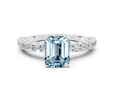 White gold Emerald Cut Diamond Pavé Band Solitaire Ring with Prong Setting