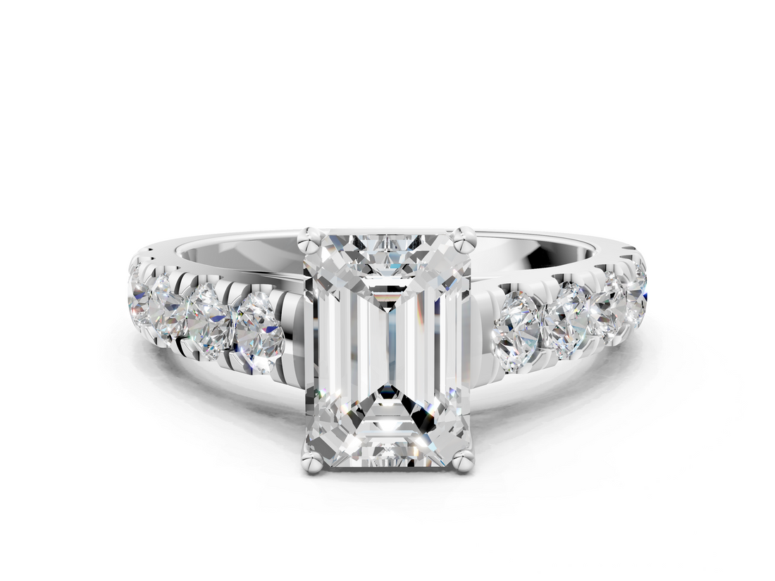 White gold Emerald Cut Diamond Pavé Band Solitaire with Four-Prong Setting_35