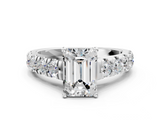 White gold Emerald Cut Diamond Pavé Band Solitaire with Four-Prong Setting_35