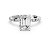 White gold Emerald Cut Diamond Pavé Band Solitaire with Four-Prong Setting_3