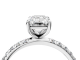 White gold Emerald Cut Diamond Pavé Band Solitaire with Four-Prong Setting_7