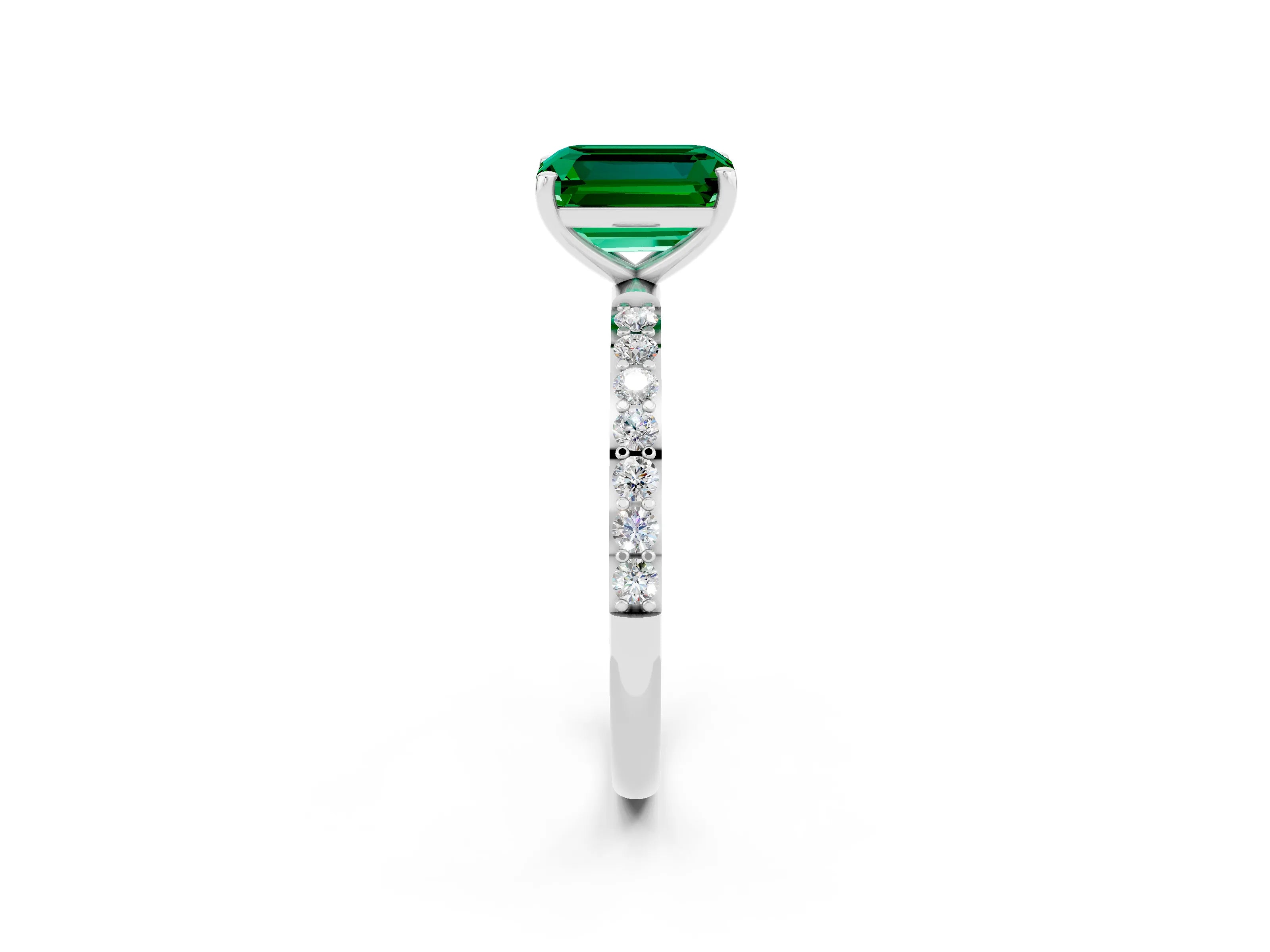 White gold Emerald Cut Diamond Pavé Band with Six-Prong Setting_2