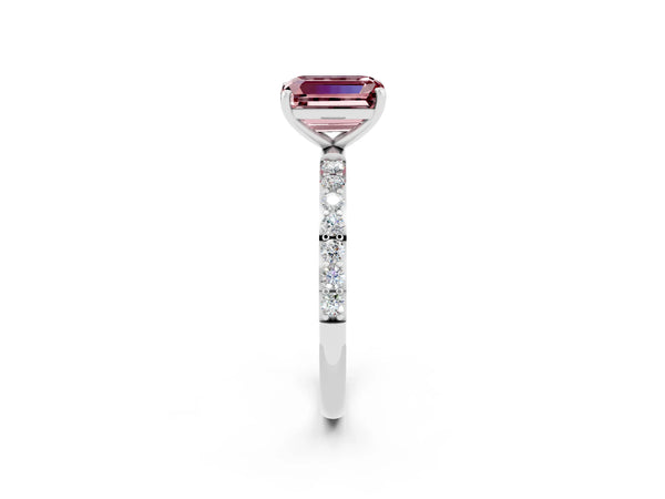 Platinum Emerald Cut Diamond Pavé Band with Six-Prong Setting