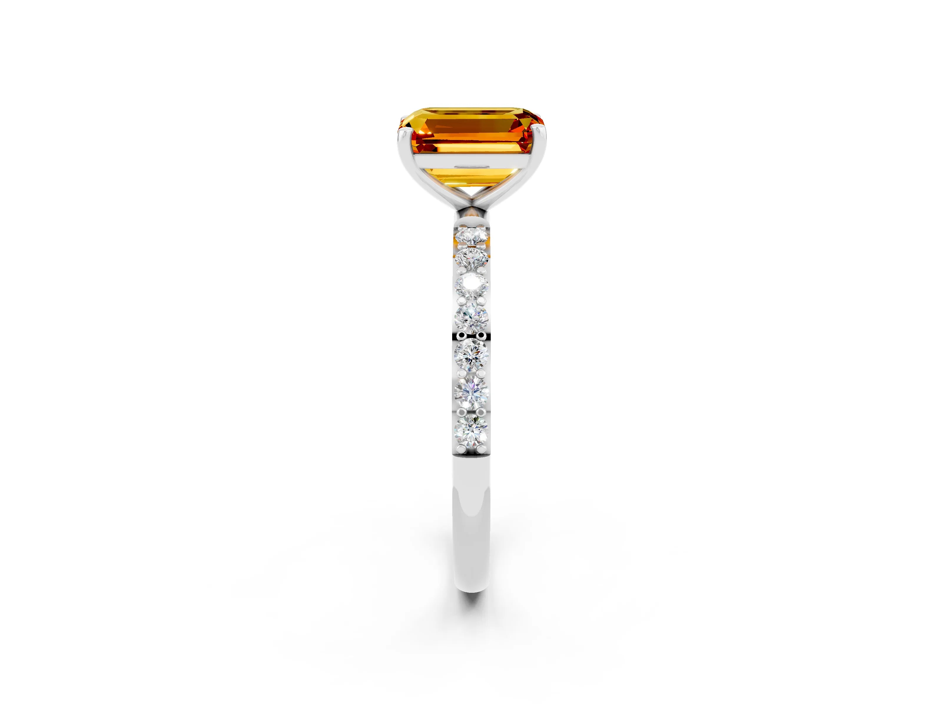 White gold Emerald Cut Diamond Pavé Band with Six-Prong Setting_2