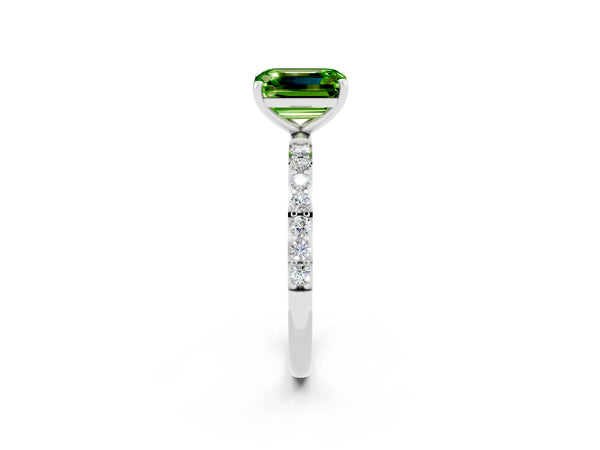 Silver Emerald Cut Diamond Pavé Band with Six-Prong Setting