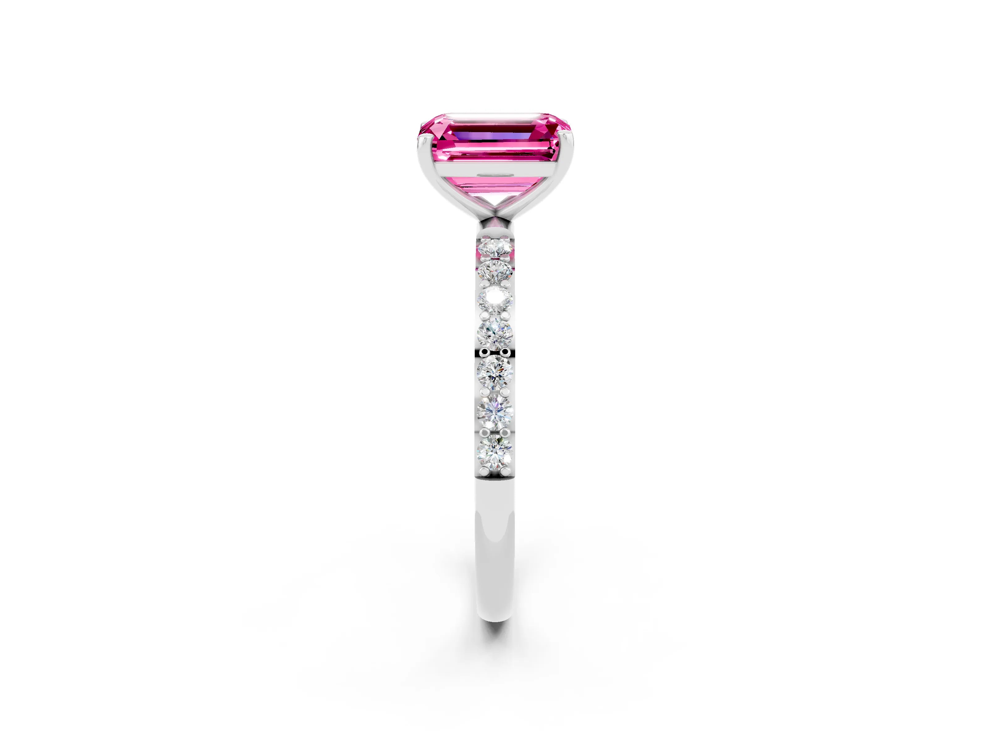 White gold Emerald Cut Diamond Pavé Band with Six-Prong Setting_2