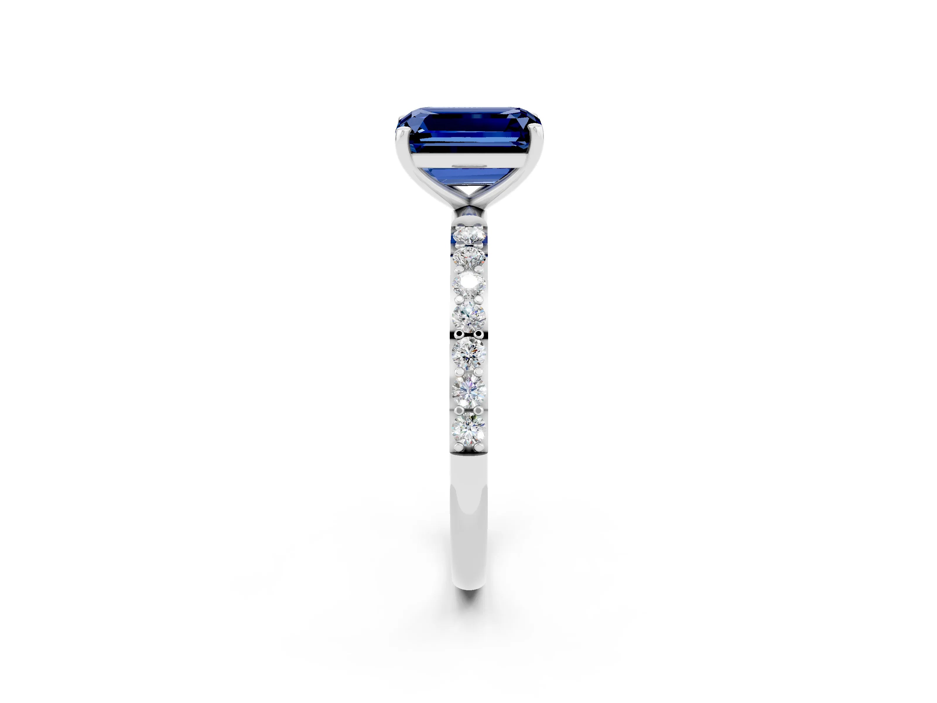White gold Emerald Cut Diamond Pavé Band with Six-Prong Setting_2