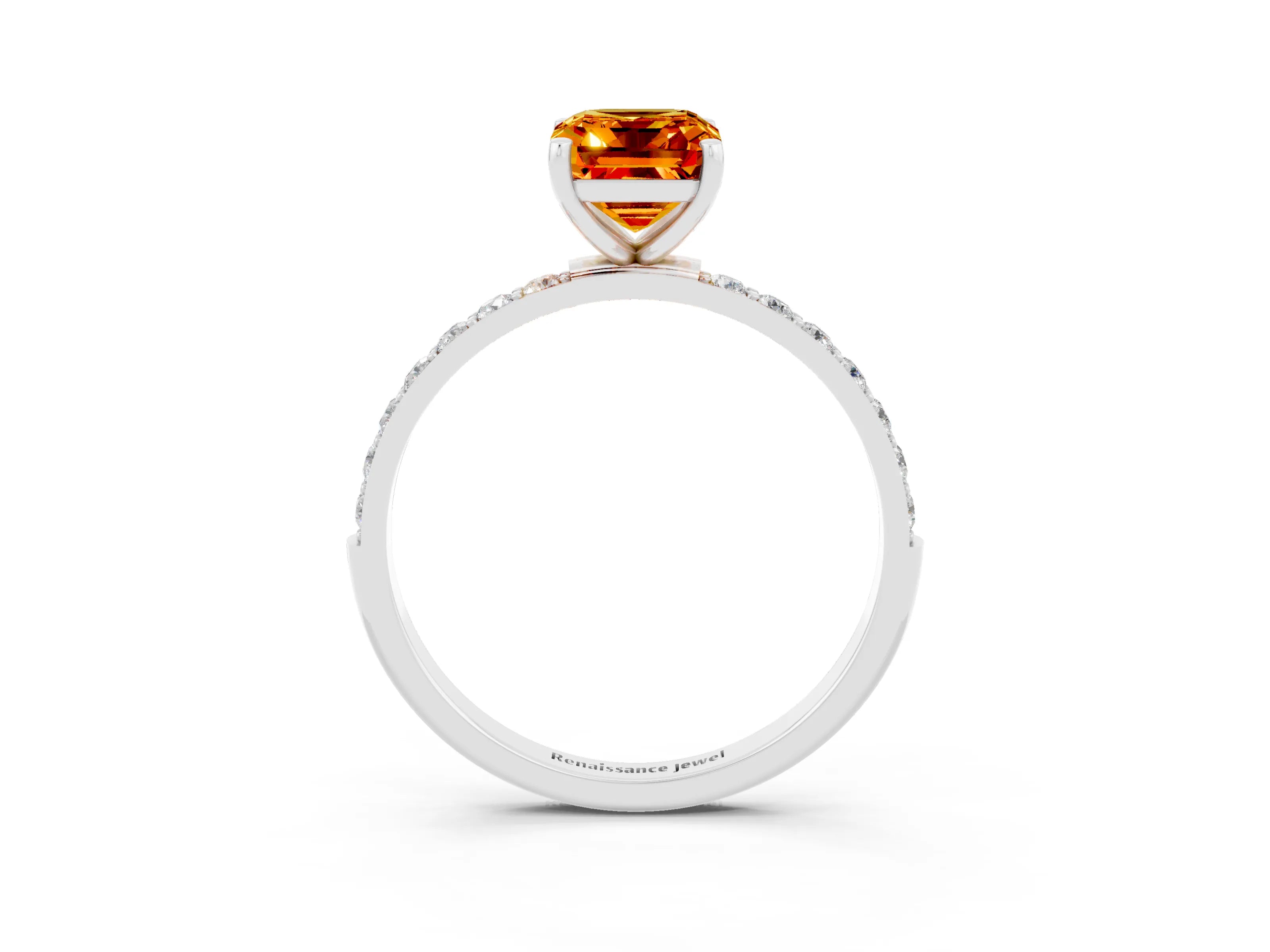 White gold Emerald Cut Diamond Pavé Band with Six-Prong Setting_3