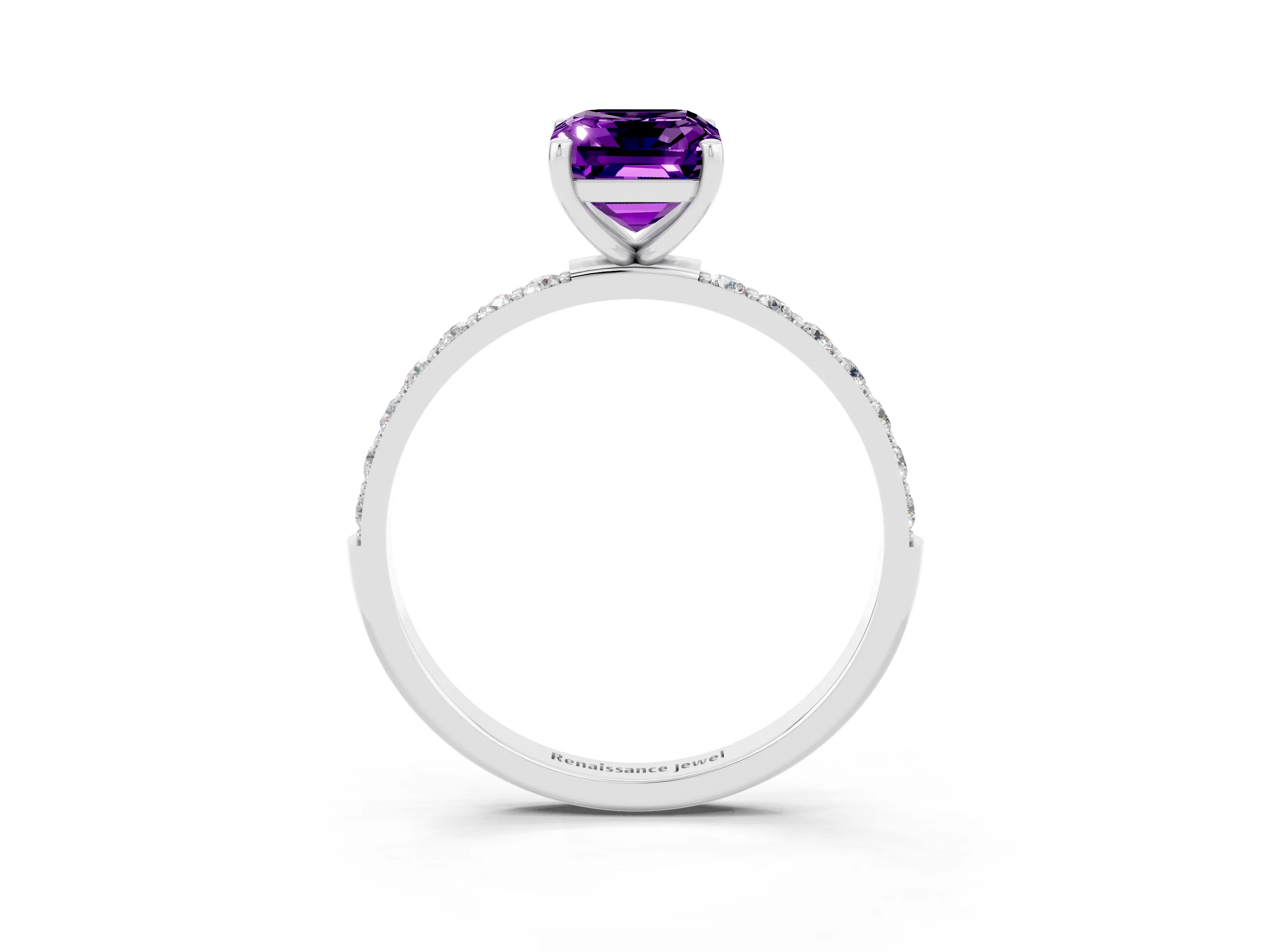 White gold Emerald Cut Diamond Pavé Band with Six-Prong Setting_3