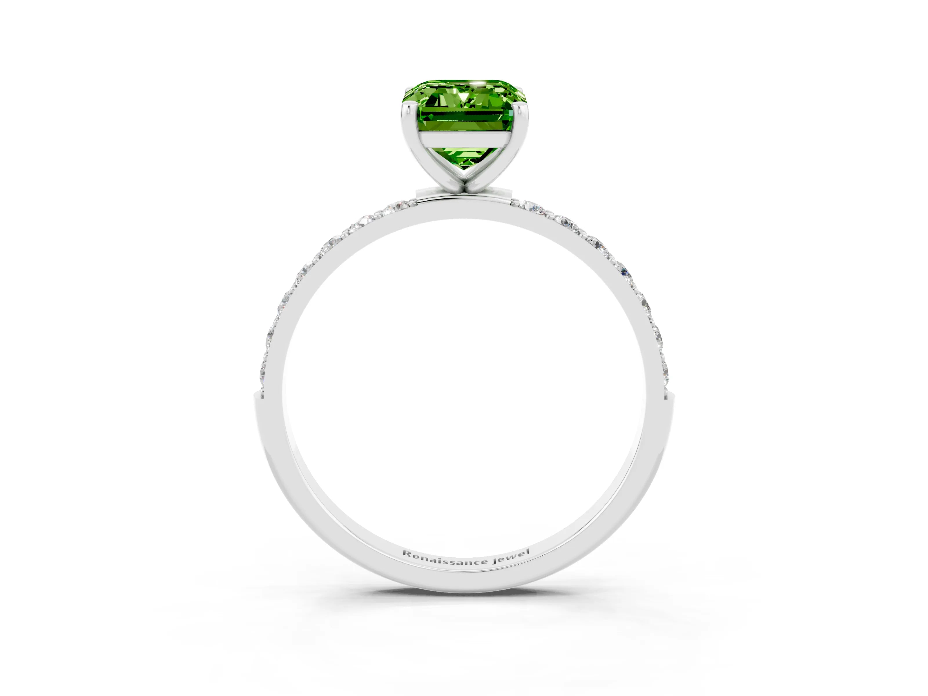 White gold Emerald Cut Diamond Pavé Band with Six-Prong Setting_3