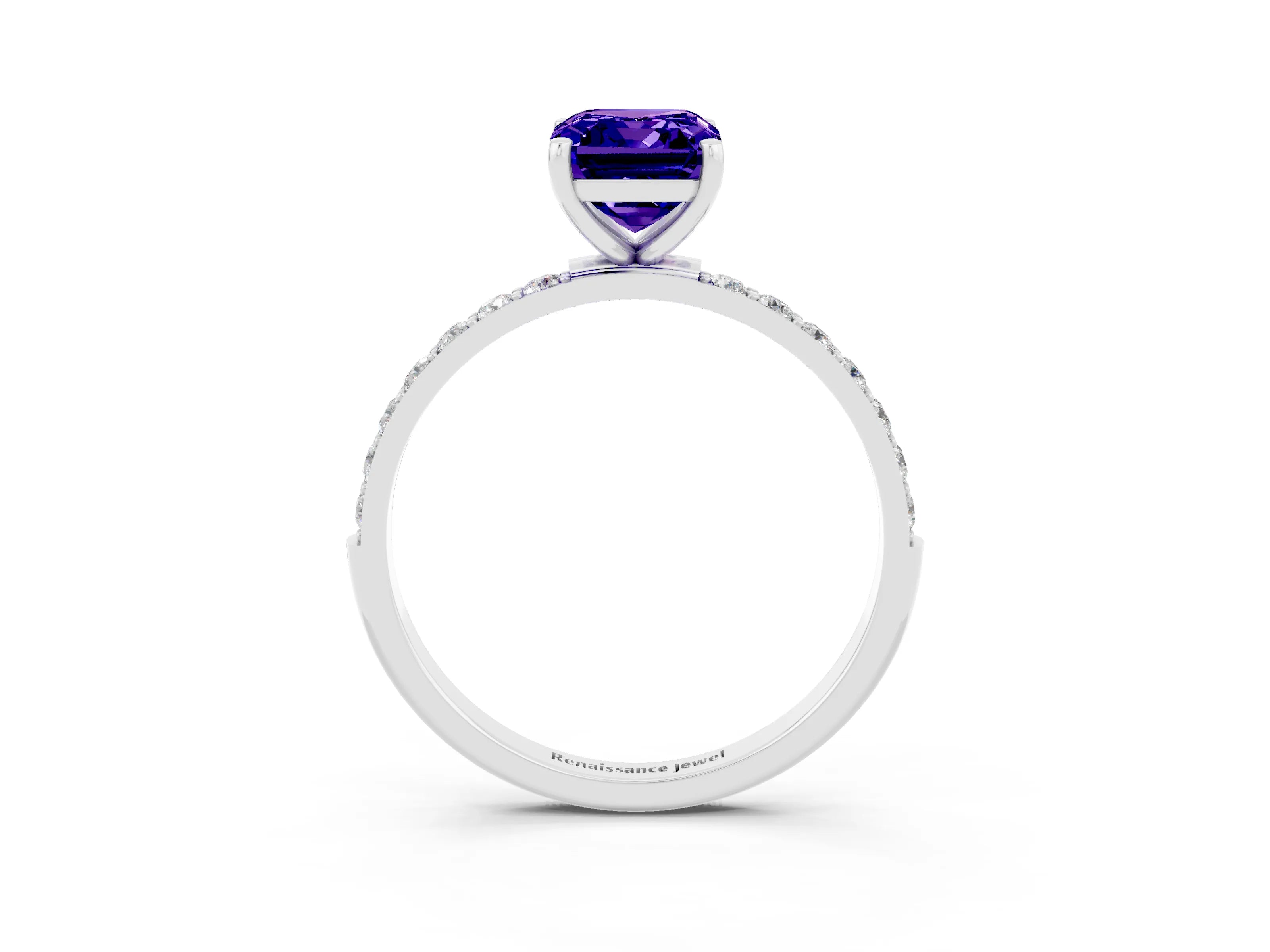 White gold Emerald Cut Diamond Pavé Band with Six-Prong Setting_3