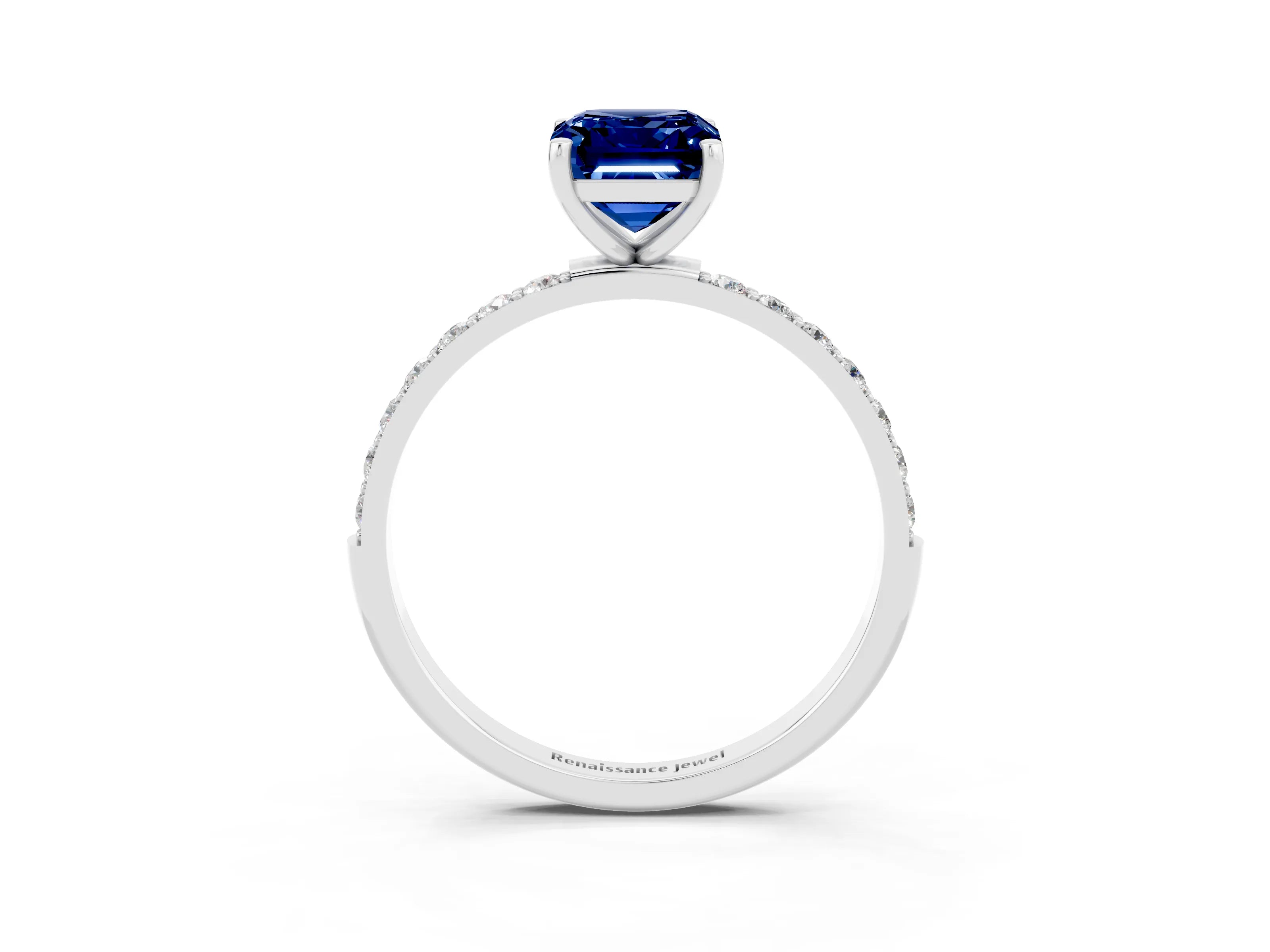 White gold Emerald Cut Diamond Pavé Band with Six-Prong Setting_3