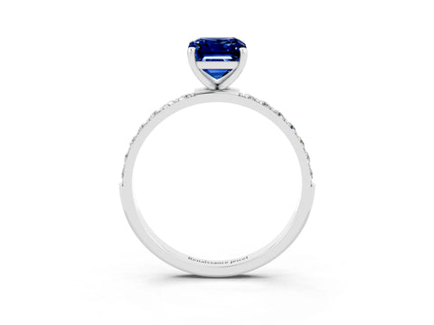 White gold Emerald Cut Diamond Pavé Band with Six-Prong Setting_3