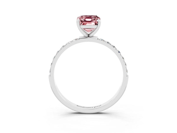Platinum Emerald Cut Diamond Pavé Band with Six-Prong Setting