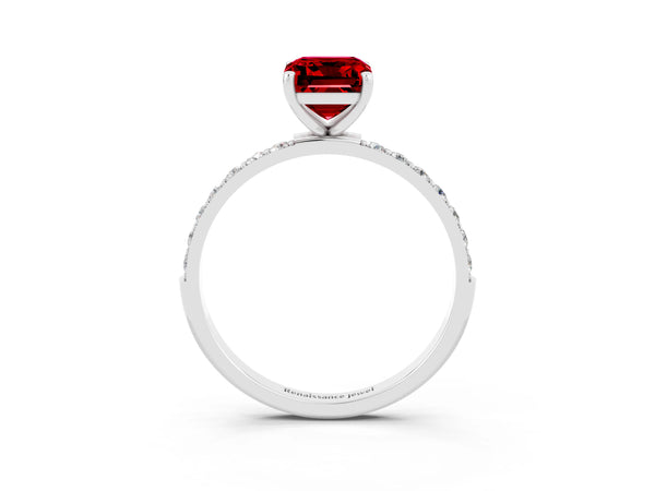 Platinum Emerald Cut Diamond Pavé Band with Six-Prong Setting