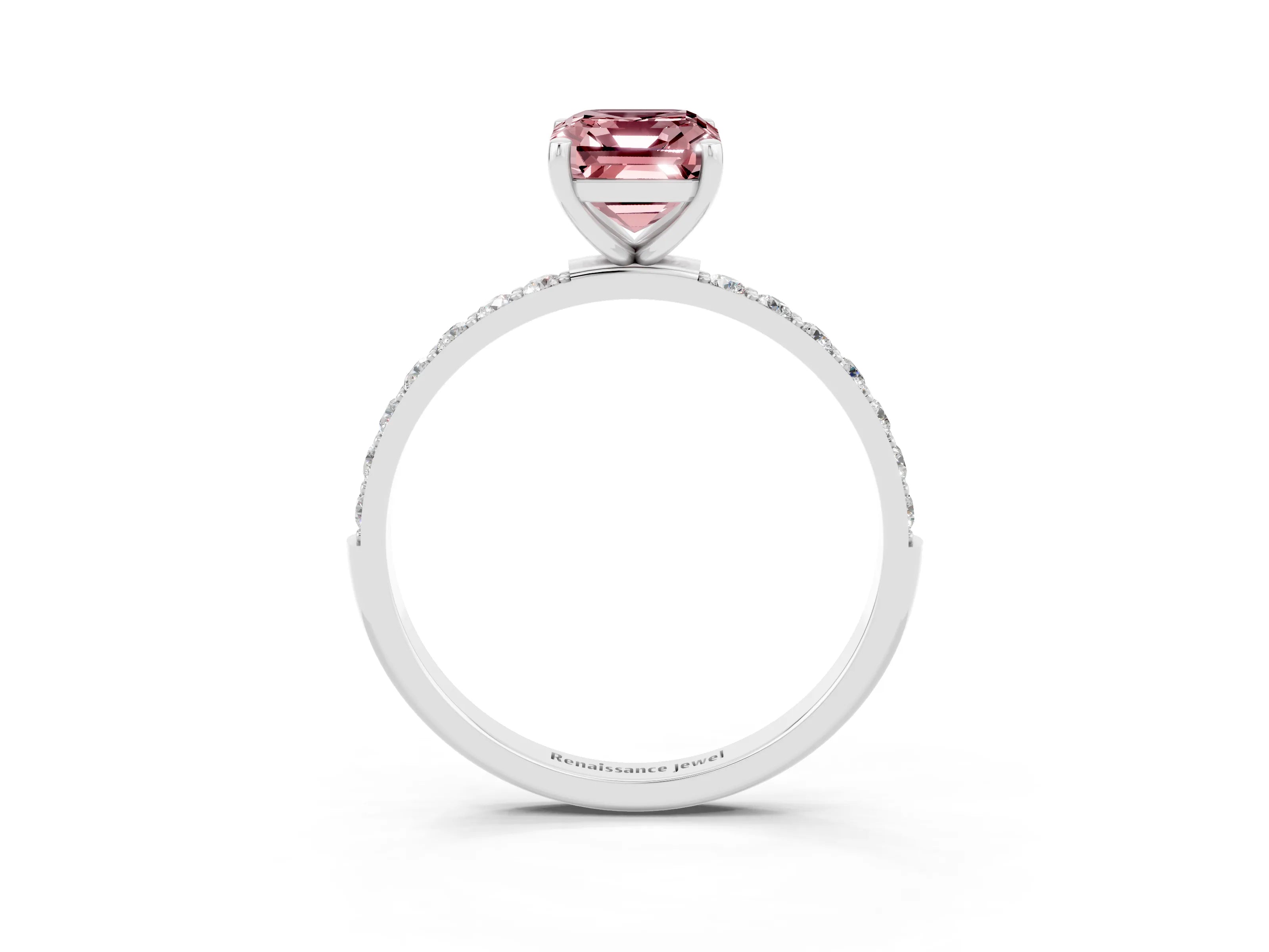 White gold Emerald Cut Diamond Pavé Band with Six-Prong Setting_3